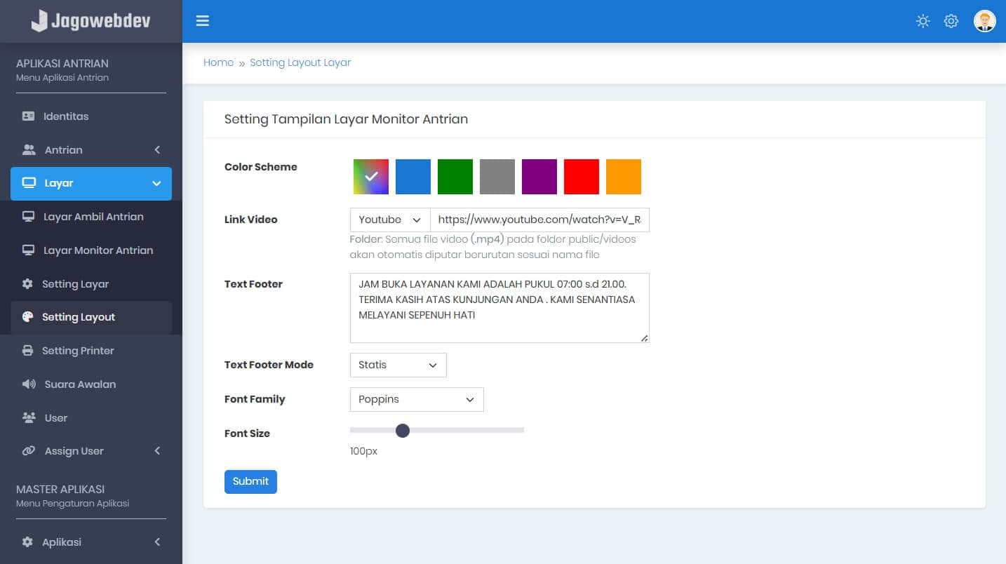 Pengaturan Layar Monitor Antrian